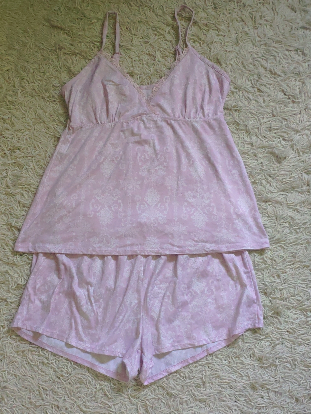Laura Ashley Pale Pink Lace-Trim Cami & Short Pajama Set